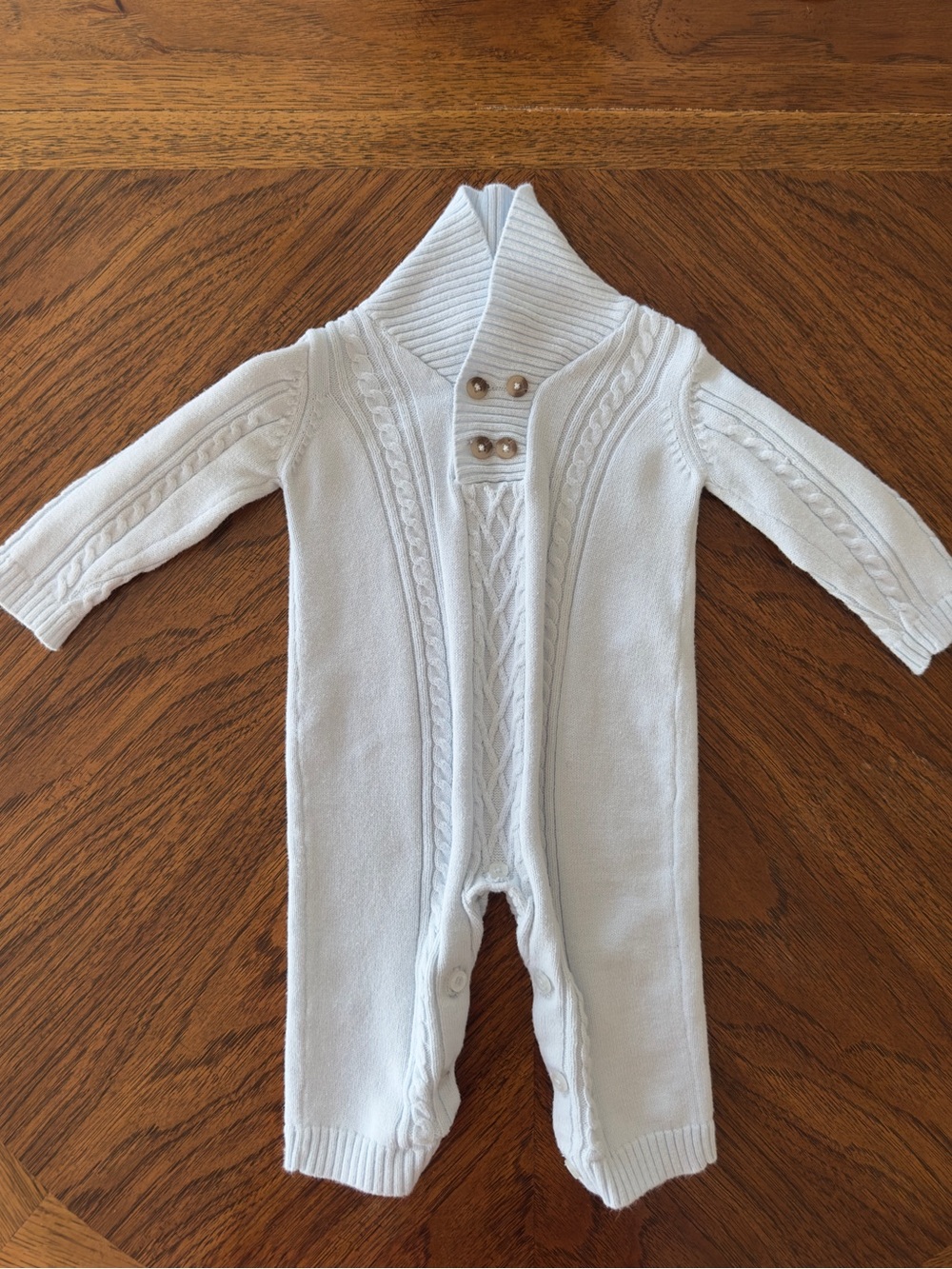 Edgehill Collection Baby Cable Knit Hooded Romper Blue 3 Months